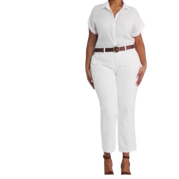 Lauren Ralph Lauren Eyelet Embroidery Relaxed Ankle Jeans White Wash Size 20/20W - Picture 2 of 10